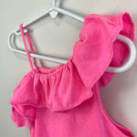Load image into Gallery viewer, Lilly Pulitzer Girls Asymmetrical Ruffle Hailey Top Havana Pink M 6-7
