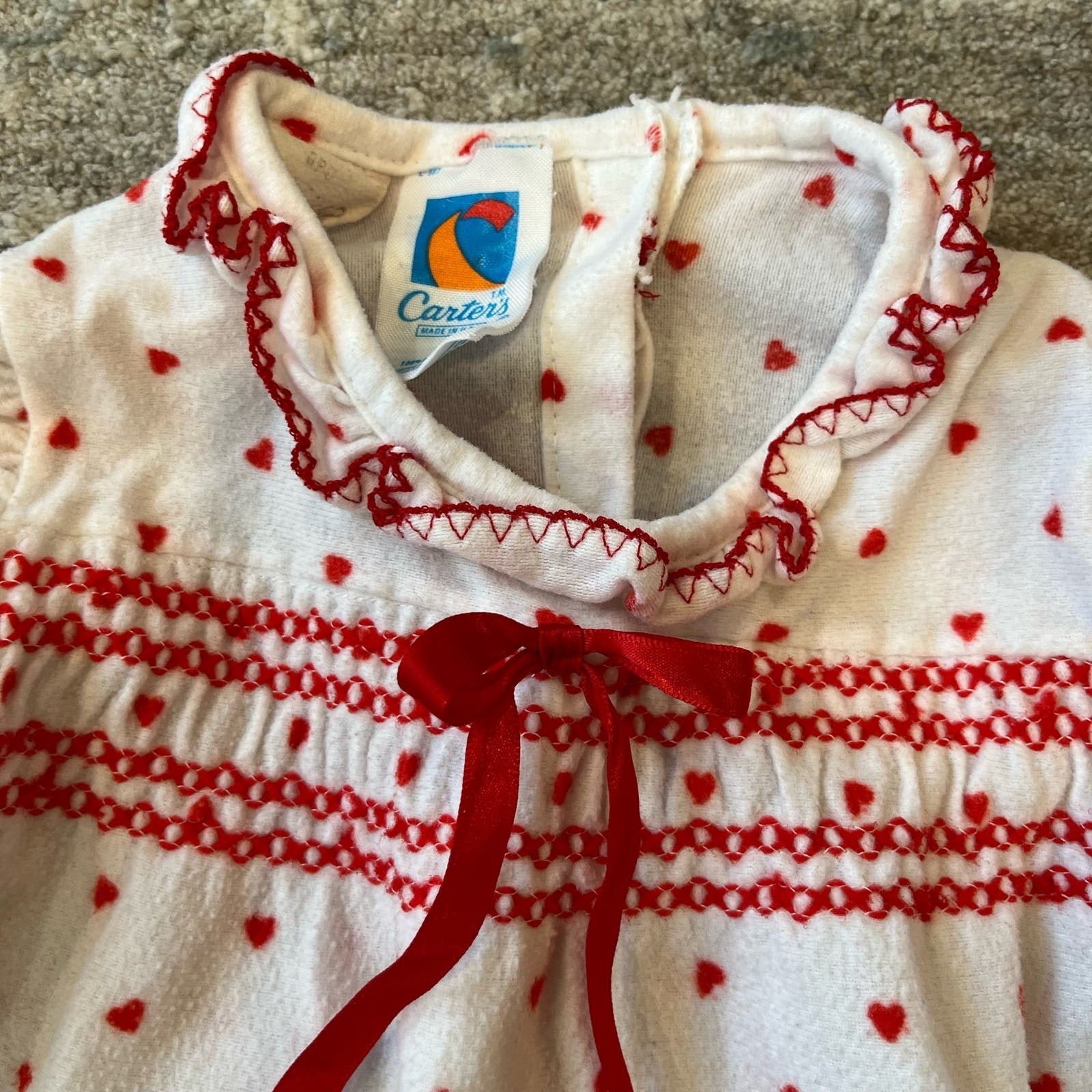 Vintage Carter's Smocked Polka Dot Heart Pajamas 4T USA