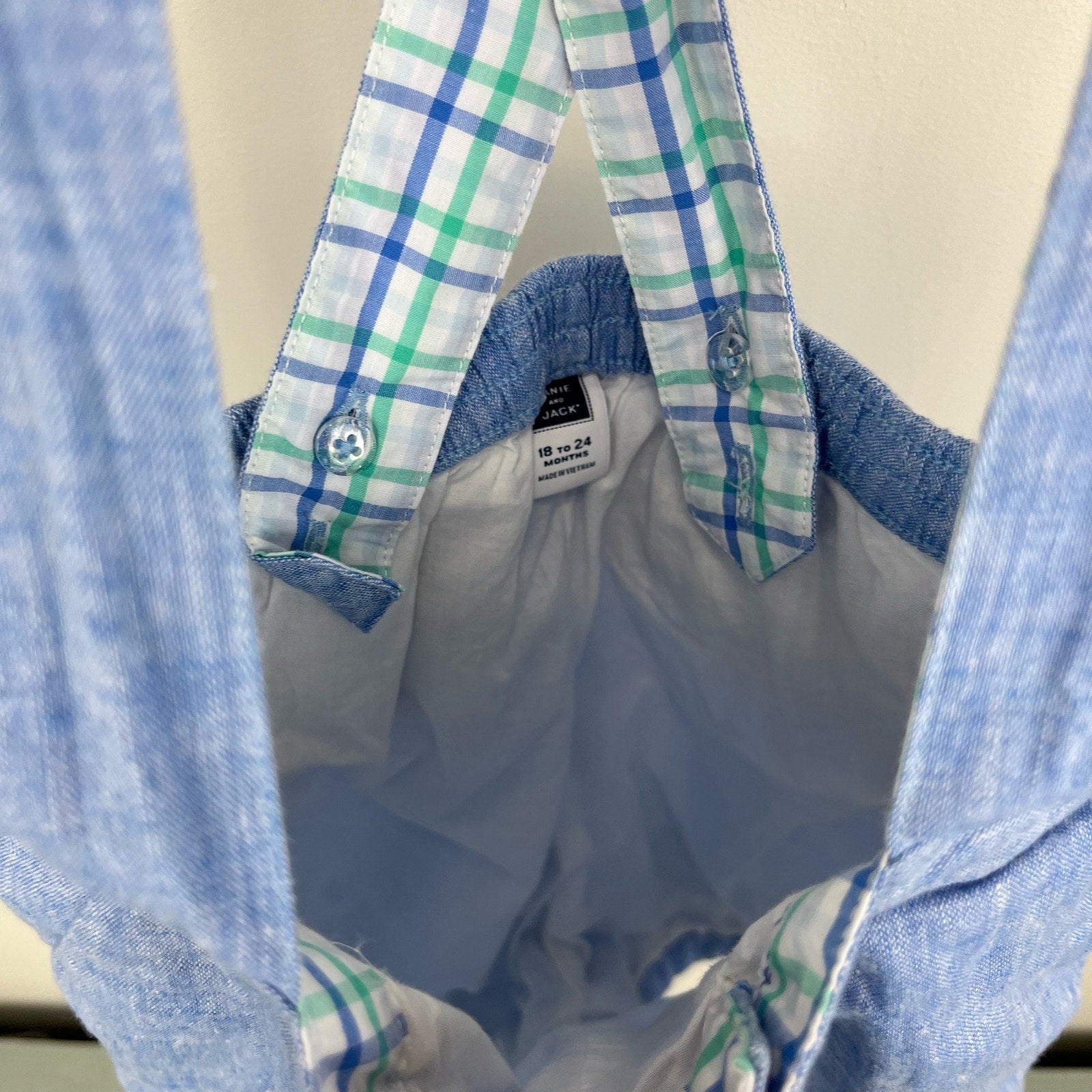 Janie and Jack Chambray Blue Suspender Shorts 18-24 Months