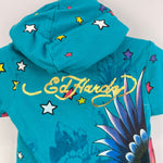 Load image into Gallery viewer, Vintage Y2K Ed Hardy Kids Hooded Teal Shortall Romper 12-18 Months
