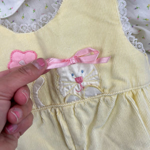 Vintage Cradle Togs Yellow Footie Cat Overalls Set 0-6 Months