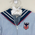 Load image into Gallery viewer, Vintage Little Bit Blue Striped Sailor Romper 12 Months USA
