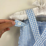 Load image into Gallery viewer, Mini Baby Boden Blue Gingham Applique Bunny Ruffle Sunsuit Romper 6-12 Months
