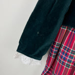 Load image into Gallery viewer, Vintage Red Plaid Green Velvet Lace Collar Holiday Jumpsuit 3T
