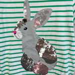Load image into Gallery viewer, Mini Boden Green Stripe Bunny Sequin Tee Shirt 7-8
