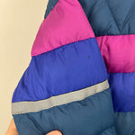 Load image into Gallery viewer, L.L. Bean Kids Long Down Jacket Colorblock Navy Berry M 5-6
