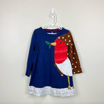 Load image into Gallery viewer, Mini Boden Festive Big Applique Dress Starboard Blue Robin 4-5
