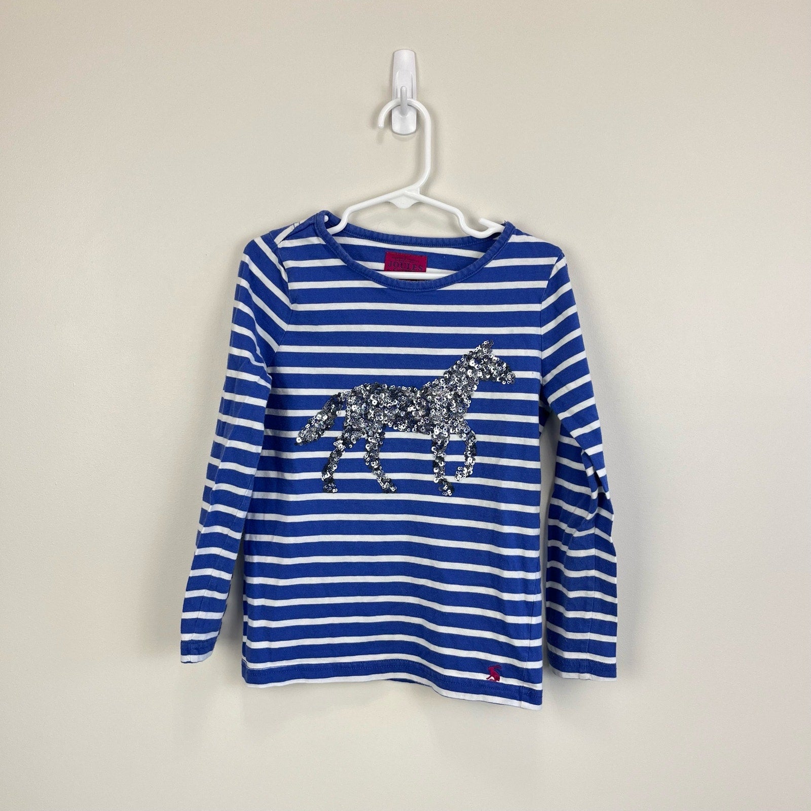 Joules Sequin Blue Stripe Horse Shirt 7-8