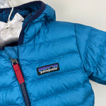 Load image into Gallery viewer, Patagonia Boys' Reversible Down Sweater Hoody Jacket Balkan Blue 6-12 Months
