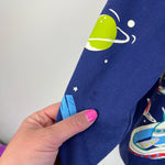 Load image into Gallery viewer, Mini Boden Glowing Space Sweatshirt School Navy Space Print 5-6
