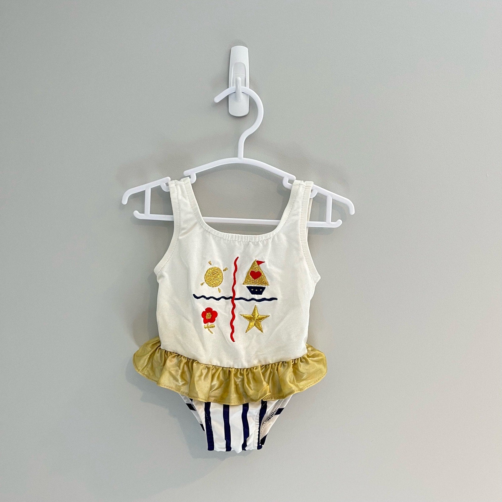 Vintage Nautical Ruffle Bathing Suit 18 Months