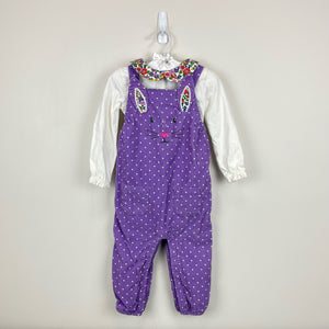 Mini Boden Cord Dungaree Set Aster Purple Pin Spot Bunny 12-18 Months