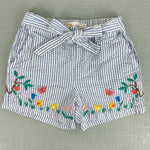 Load image into Gallery viewer, Mini Boden Embroidered Tie Waist Shorts Bright Bluebell Ticking 8
