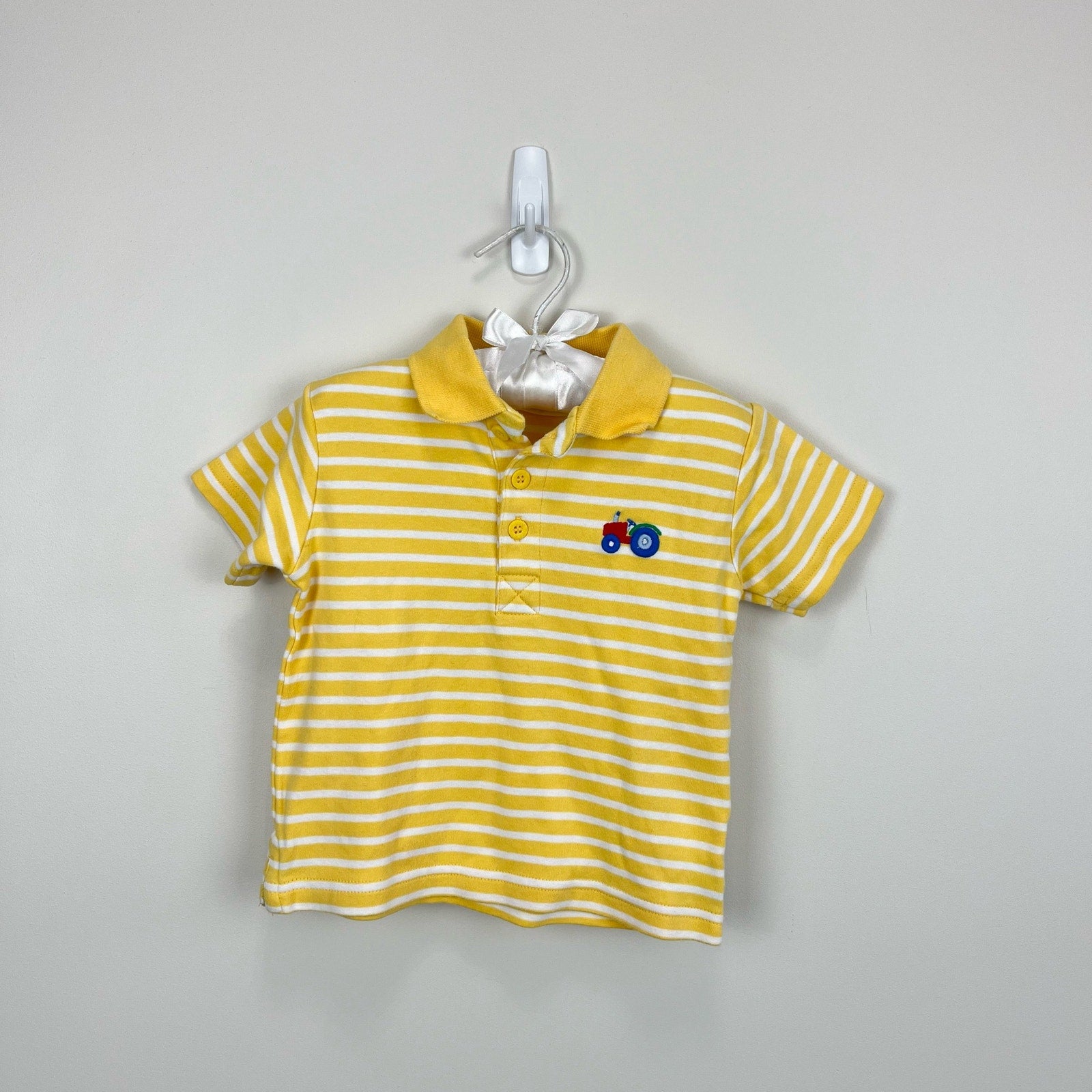 JoJo Maman Bebe Yellow Striped Tractor Polo 18-24 Months