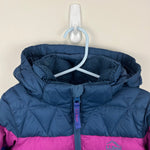 Load image into Gallery viewer, L.L. Bean Kids Long Down Jacket Colorblock Navy Berry M 5-6
