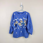 Load image into Gallery viewer, Vintage Hello Teddy by Spumoni Puff Paint Blue Ski Bear Sweatshirt 7/8 USA

