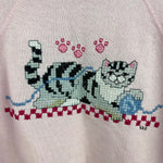 Load image into Gallery viewer, Vintage Hanes Her Way Needlepoint Cat and Yarn Sweatshirt 7-8 USA

