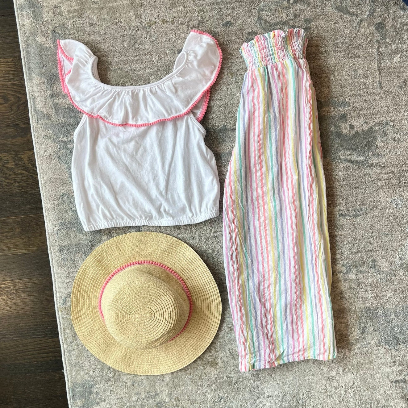 Haute Hippie Girls Three Piece Pom Pom Tank, Pants, and Hat Set 7/8