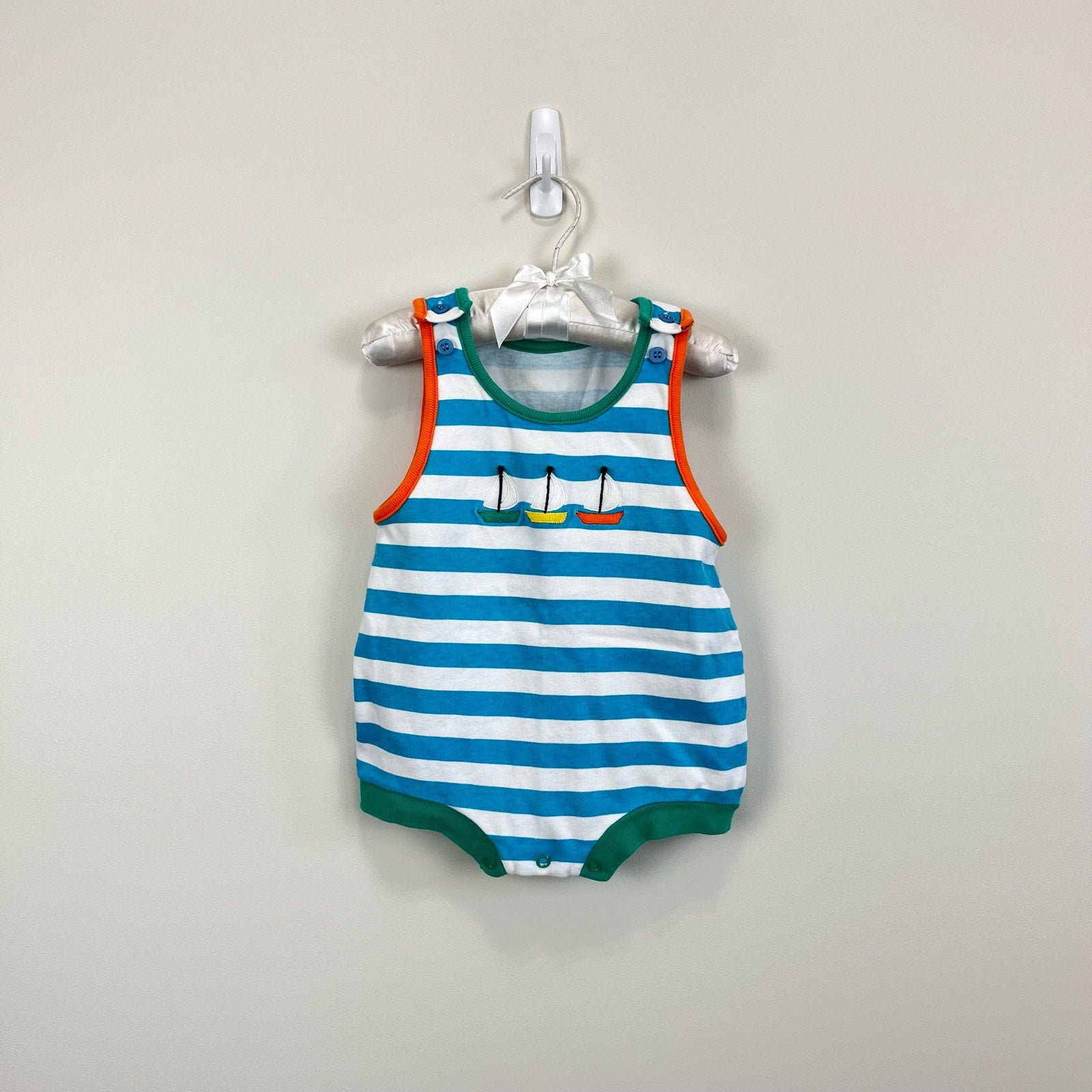 Vintage Striped Sailboat Romper 12 Months