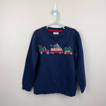 Load image into Gallery viewer, Mini Boden Cosy Festive Embroidered Sweatshirt College Navy Cars 7-8
