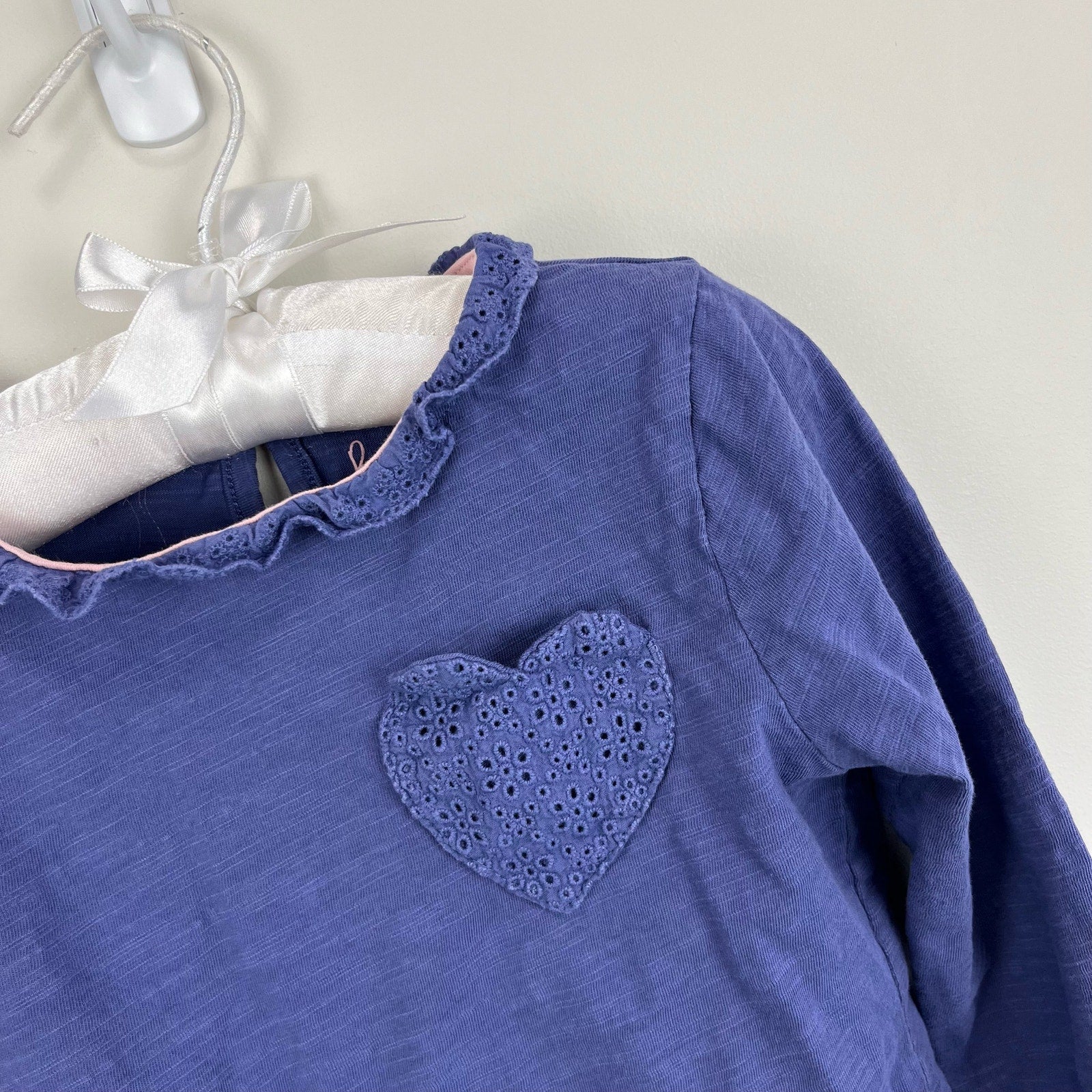 Mini Boden Long Sleeve Heart Pocket Top Soft Starboard Blue 5-6