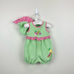 Vintage Good Lad Ruffle Fruit Romper & Sun Hat 12 Months