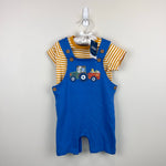 Load image into Gallery viewer, JoJo Maman Bebe Blue Easter Tractor Dungaree and T-Shirt Set 6-12 Months NWT
