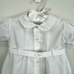 Load image into Gallery viewer, Feltman Bros Hand Embroidered Scallop Collar Button Belt Creeper Newborn NWOT
