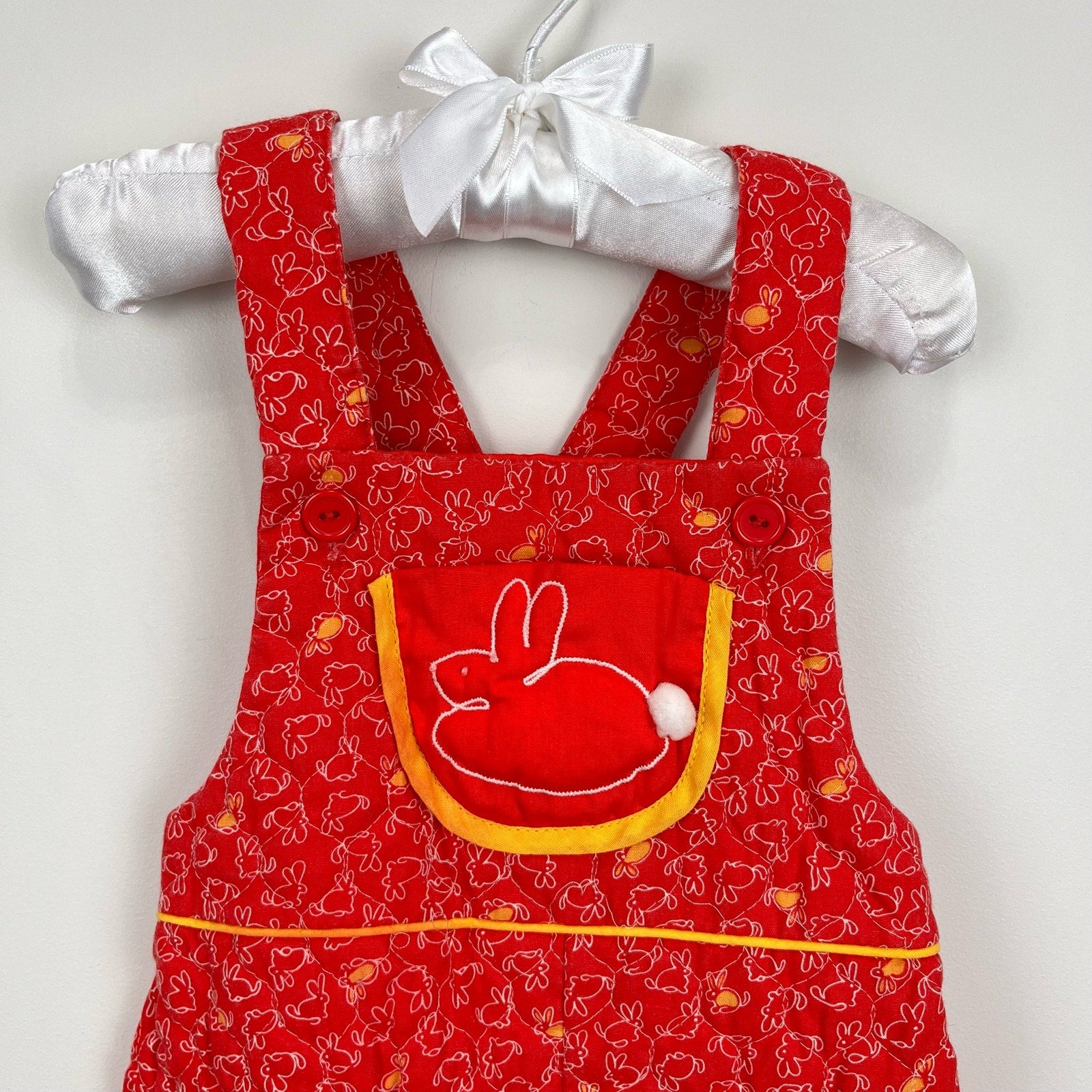 Vintage Thomas Quilted Red Bunny Overalls 18 Months USA