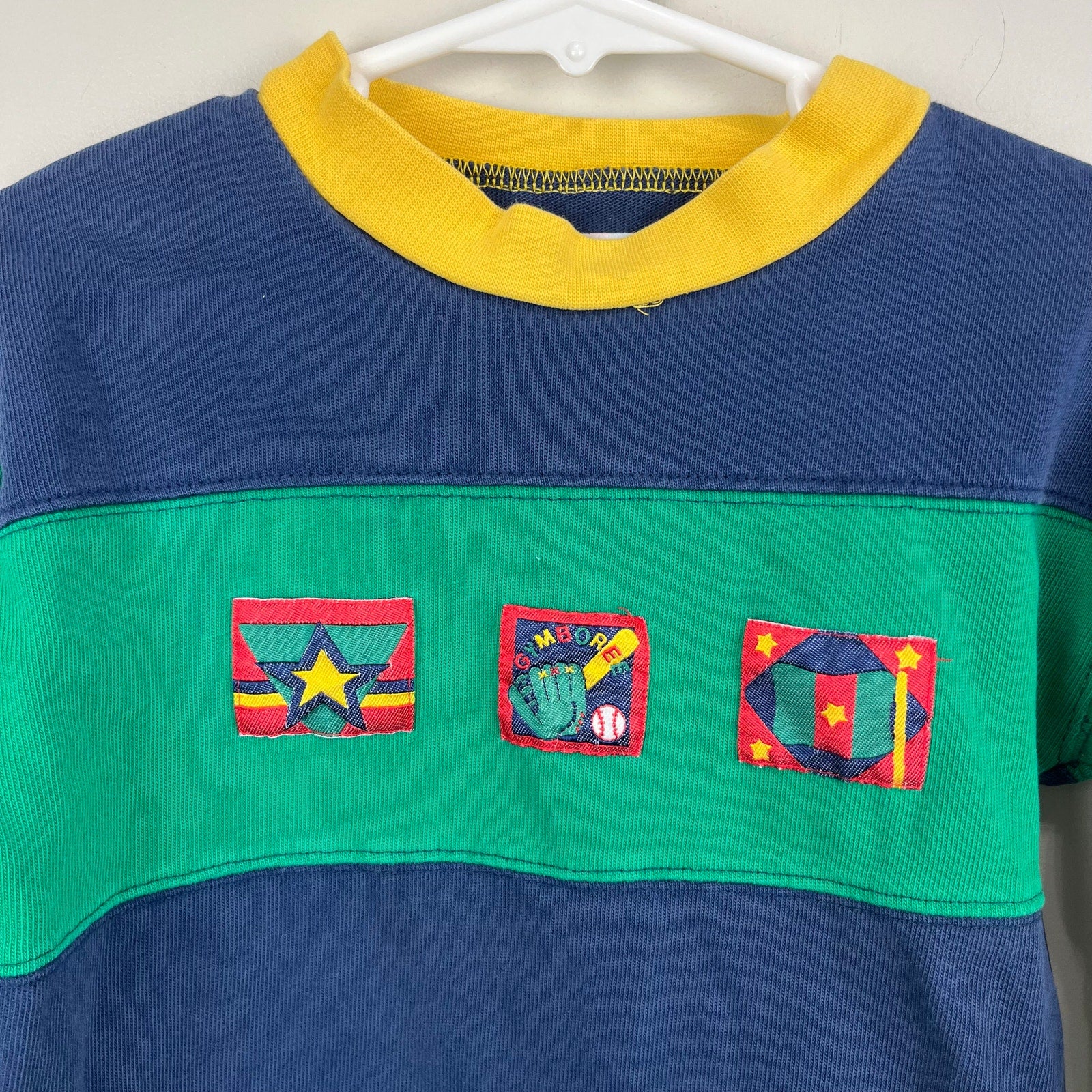 Vintage Gymboree Long Sleeve Striped Sports Patch Shirt Medium 3-4