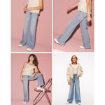 Load image into Gallery viewer, Abercrombie Kids High Rise Ultra Wide Leg Jeans Embroidered Bows 5/6 Long
