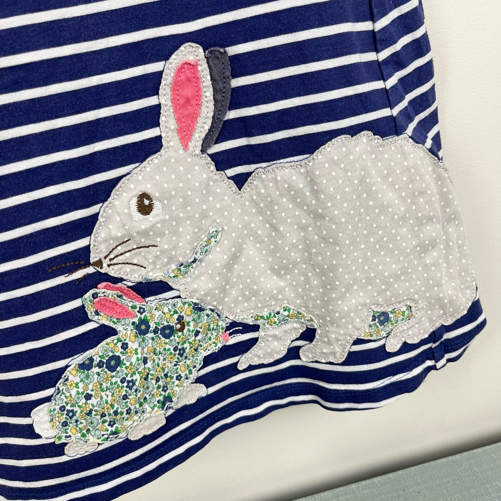 Mini Boden Applique Bunny Rabbit Stripe Dress 6-7