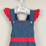 Load image into Gallery viewer, Vintage Blue Red Ruffle Shortalls Romper
