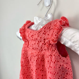 Jacadi Paris Coral Pink Eyelet Romper 1 Month