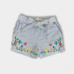 Load image into Gallery viewer, Mini Boden Embroidered Tie Waist Shorts Bright Bluebell Ticking 8
