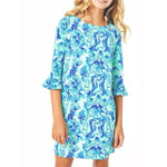 Load image into Gallery viewer, Lilly Pulitzer Girls Mini Sophie Ruffle Dress Sea Glass Aqua Seeing Double XS NWT
