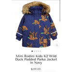 Load image into Gallery viewer, Mini Rodini K2 Wild Duck Padded Parka Winter Coat Navy 128-134 cm 7-9
