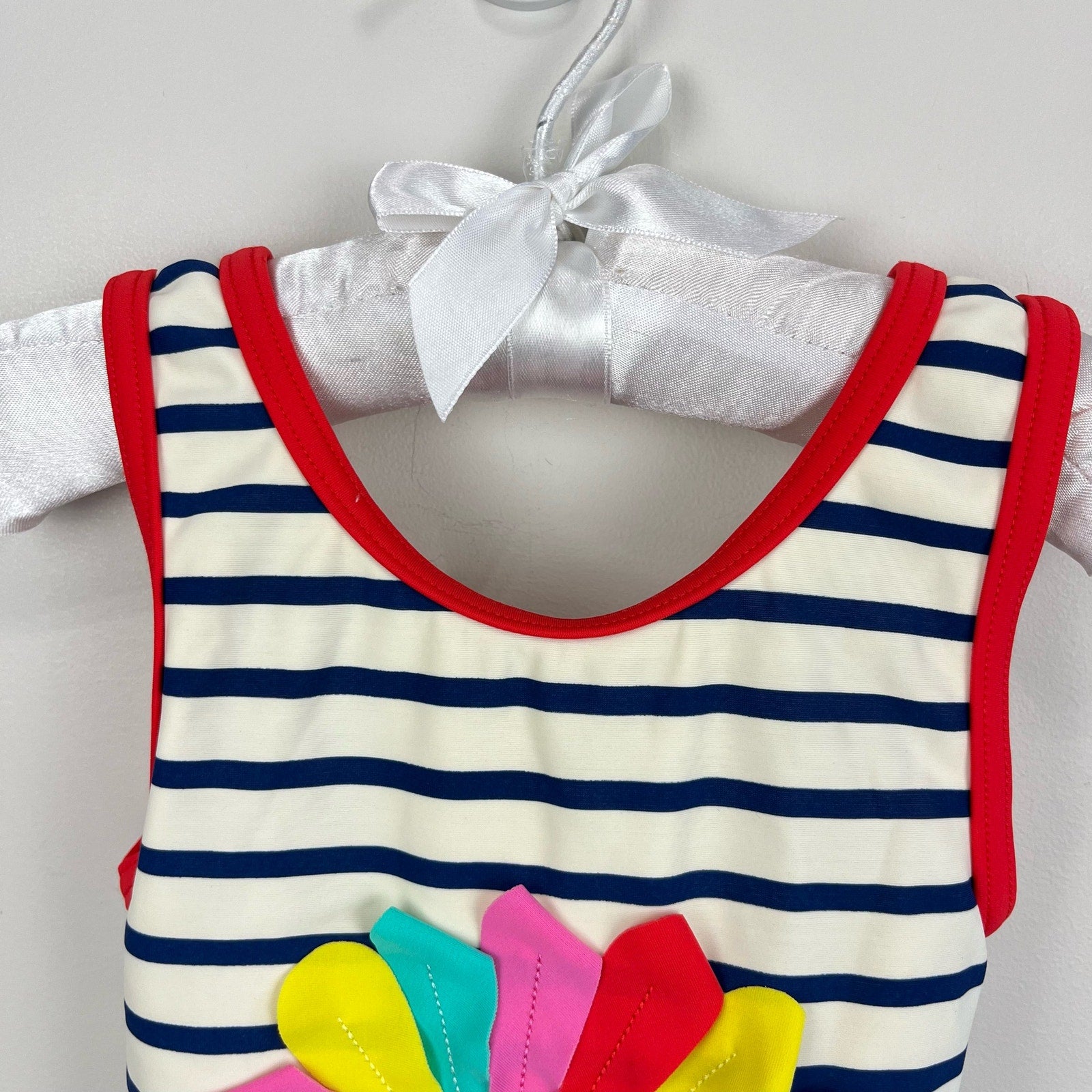 Mini Boden Fun Striped Applique Flower Swimsuit 3-4