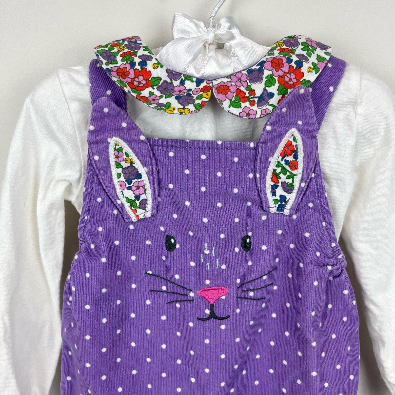 Mini Boden Cord Dungaree Set Aster Purple Pin Spot Bunny 12-18 Months