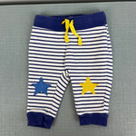Load image into Gallery viewer, Mini Boden Essential Jersey Trousers Navy Stripe Applique Stars 3-6 Months
