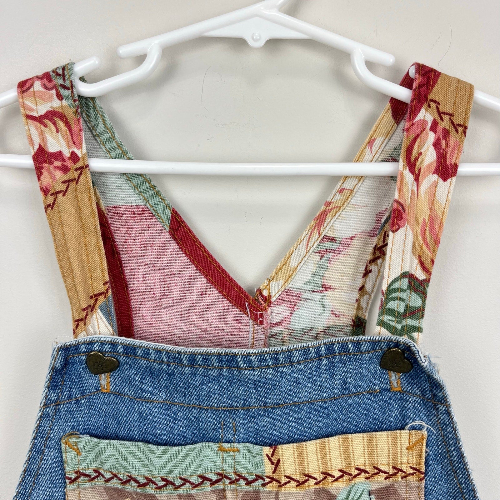 Vintage SWAT Kids Floral Patch Denim Shortalls 7 USA