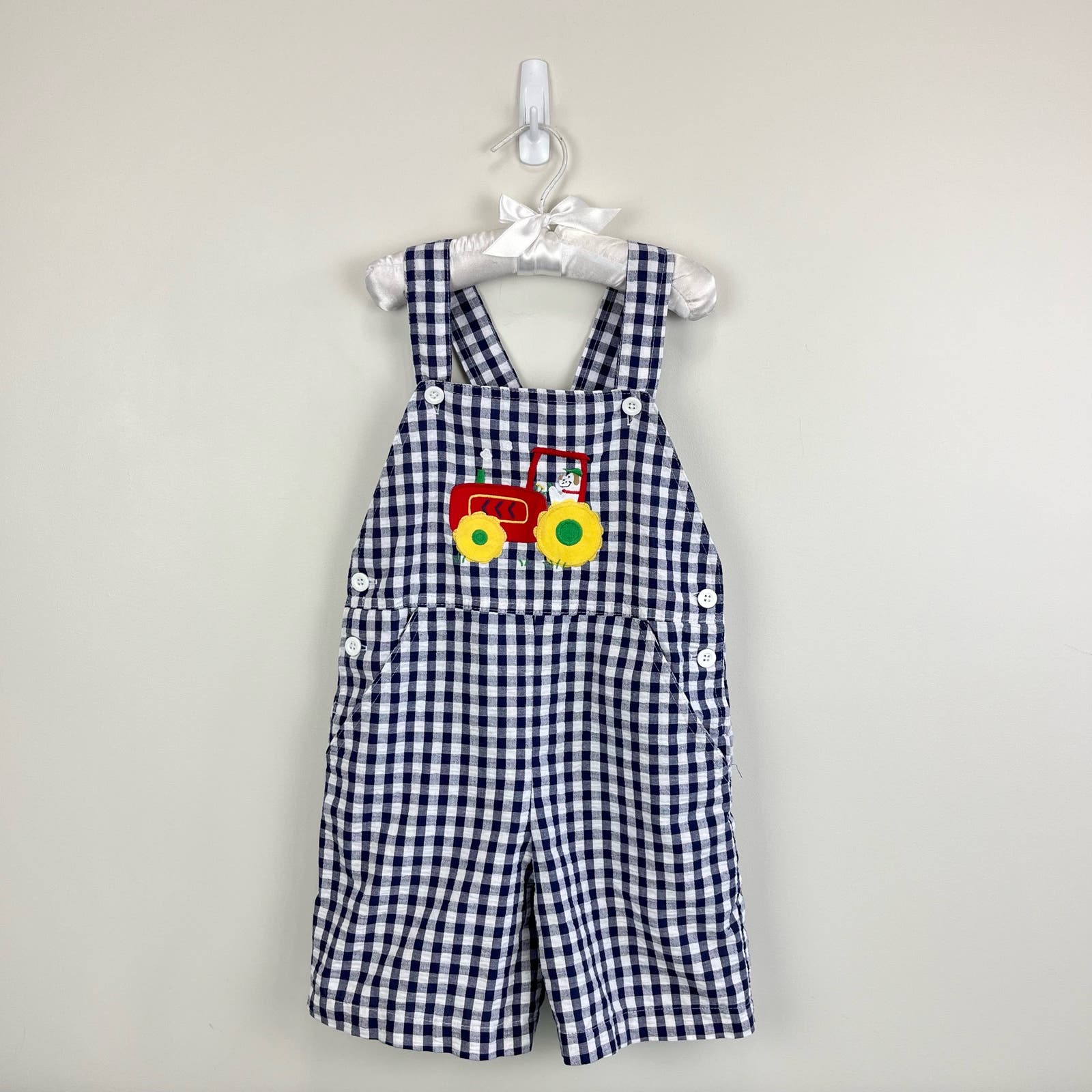 Kelly's Kids Plaid Puppy Tractor Shortall 5/6