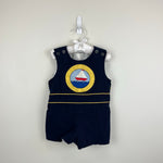 Load image into Gallery viewer, Vintage Navy Blue Sailboat Shortall Romper 2T
