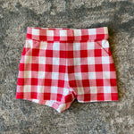 Load image into Gallery viewer, Janie &amp; Jack Island Punch Gingham Peplum Top and Ponte Short 6-12 Months
