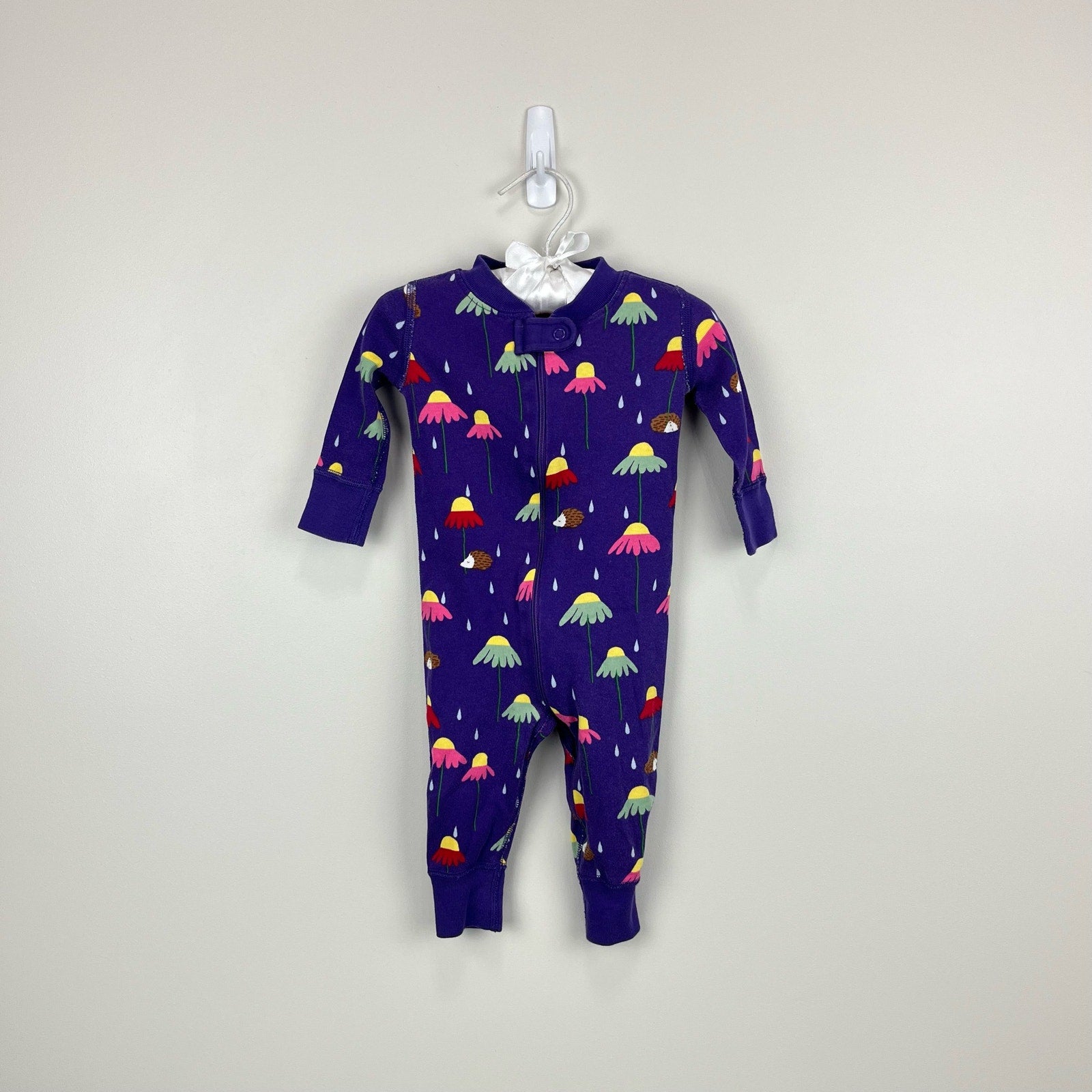 Hanna Andersson Purple Hedgehog Flower Pajamas 60 cm 6-9 Months