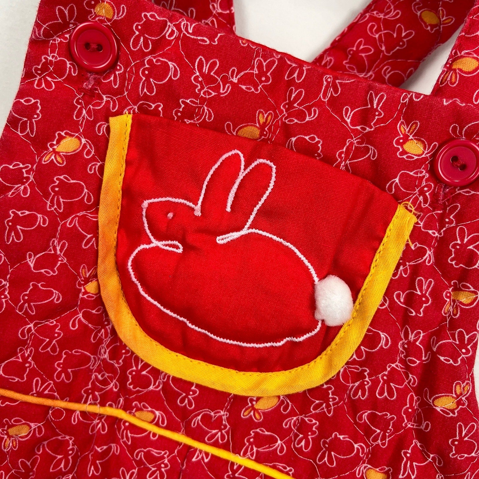 Vintage Thomas Quilted Red Bunny Overalls 18 Months USA