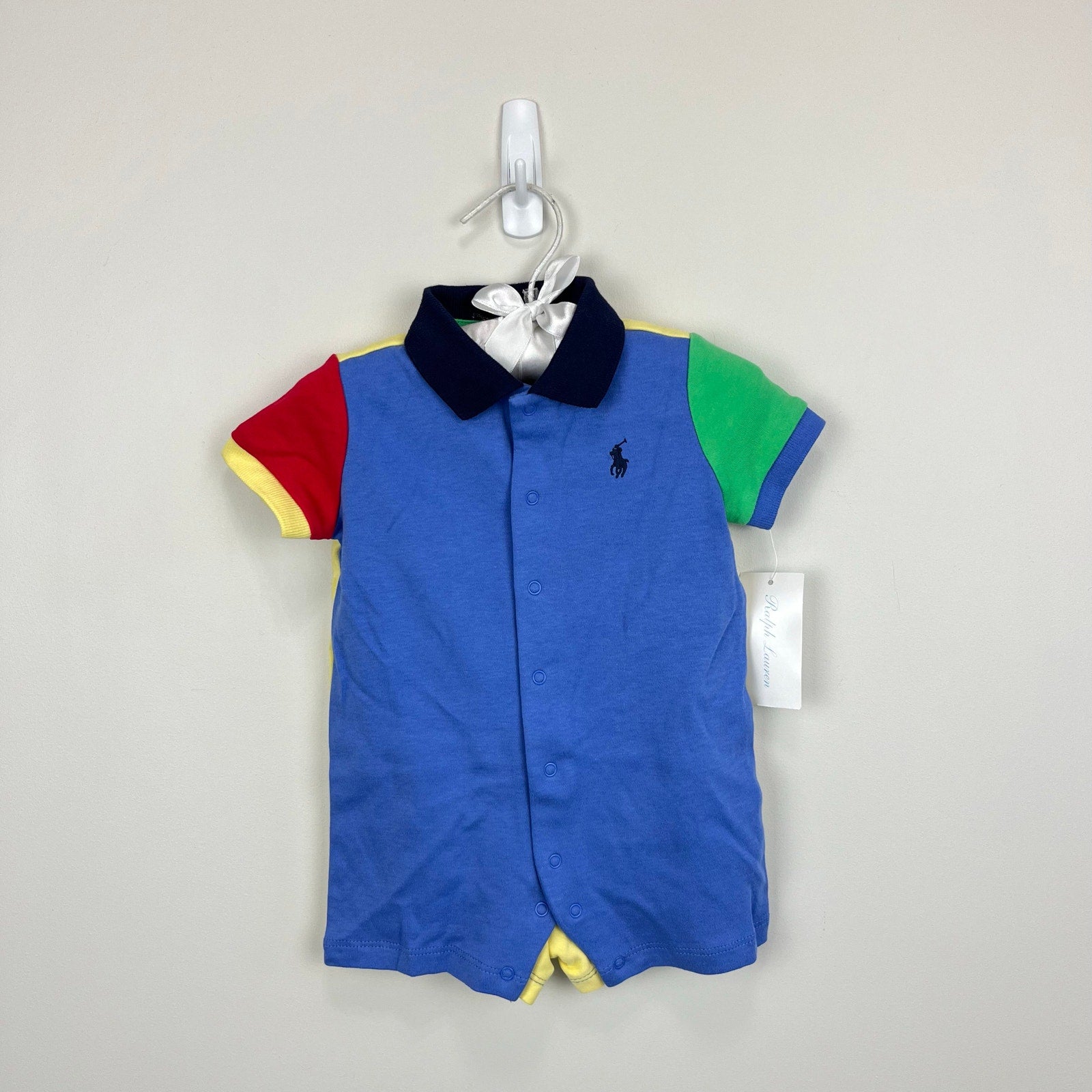 Ralph Lauren Colorblock Jersey Polo Shortall Regal Blue 3 Months NWT