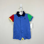 Load image into Gallery viewer, Ralph Lauren Colorblock Jersey Polo Shortall Regal Blue 3 Months NWT
