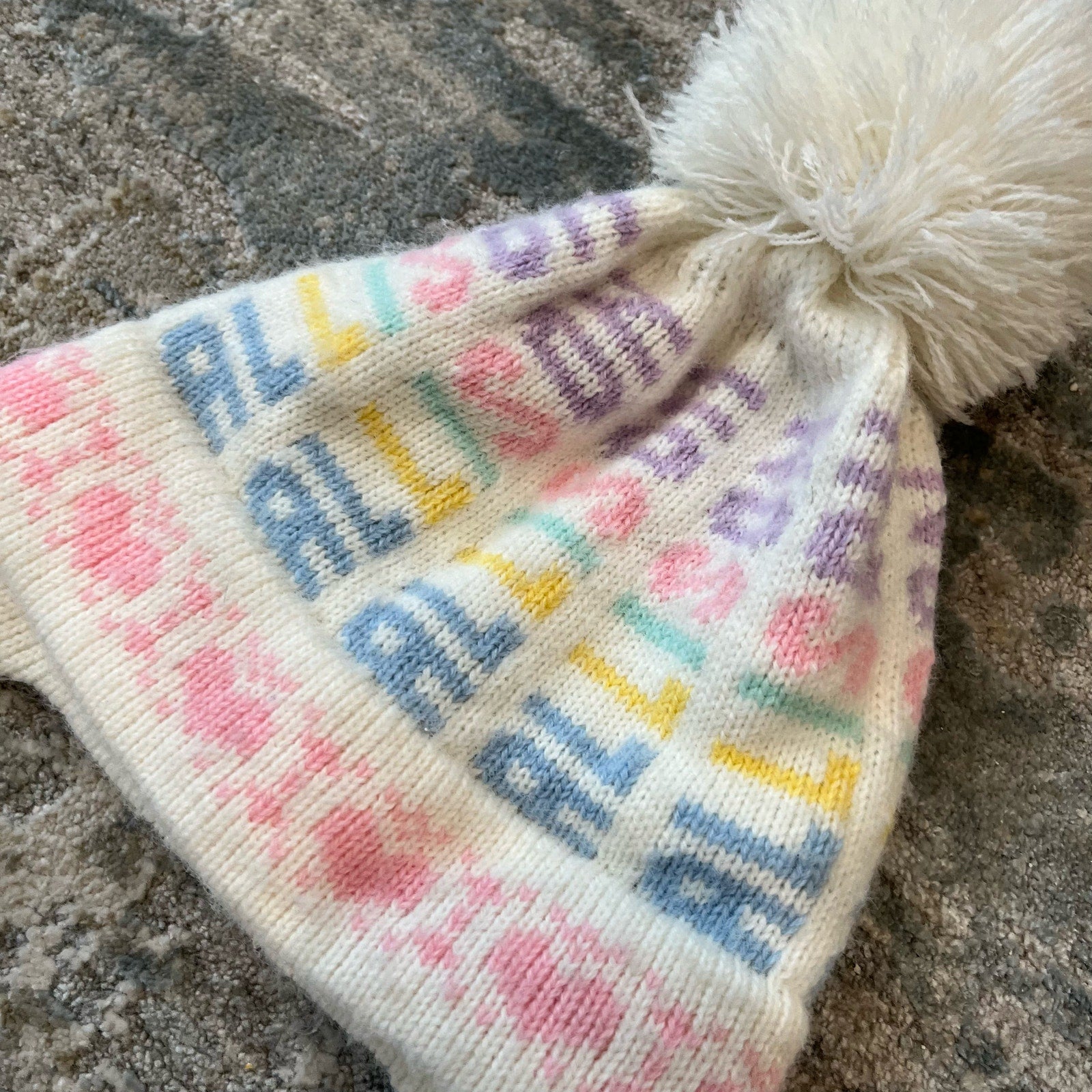 Vintage Pastel Pom Pom Winter Hat