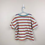 Load image into Gallery viewer, Mini Boden Relaxed Crop T-Shirt Rainbow Spaced Stripe 9-10
